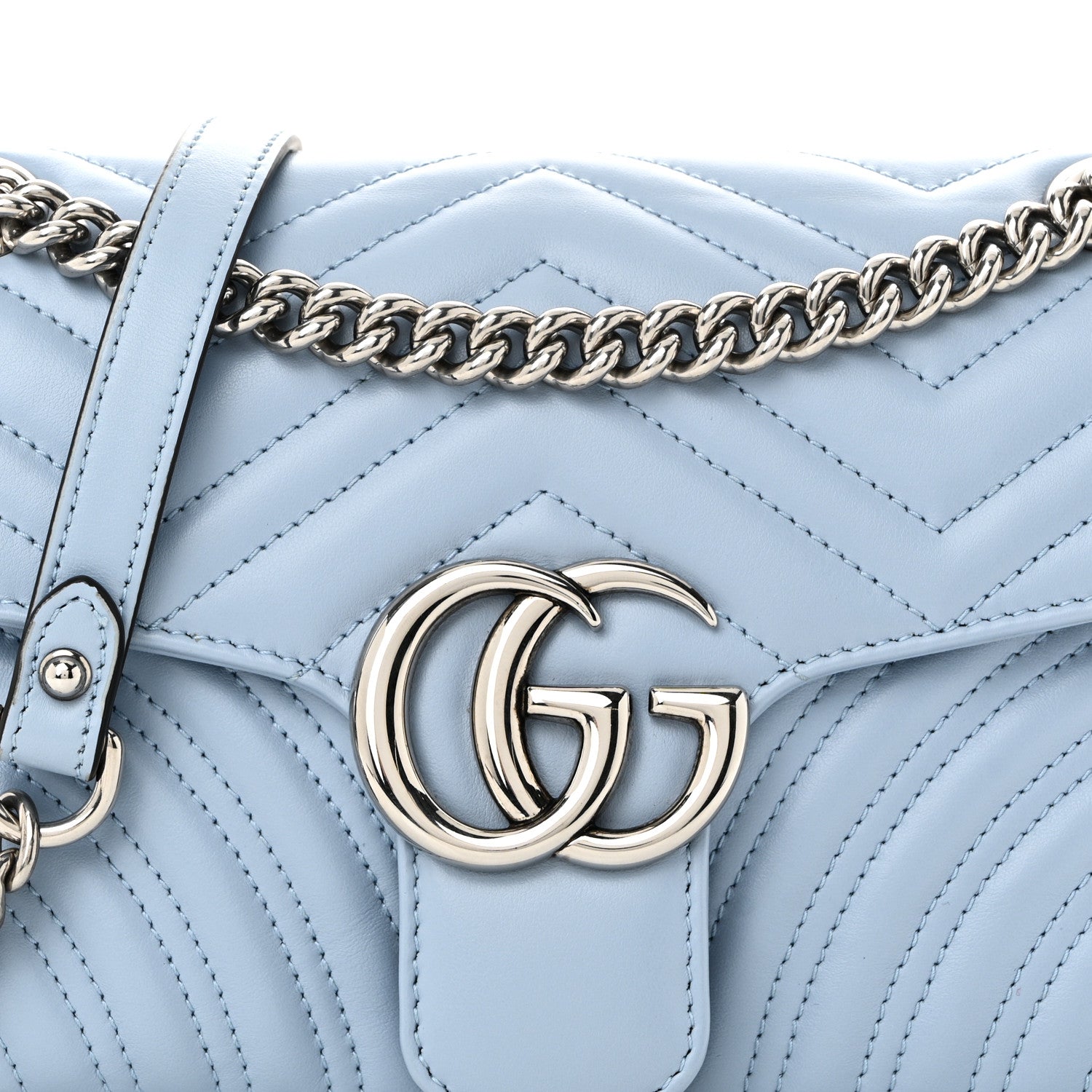 Gucci Calfskin Matelasse Small GG Marmont Shoulder Bag Porcelain Light Blue 8 of 10