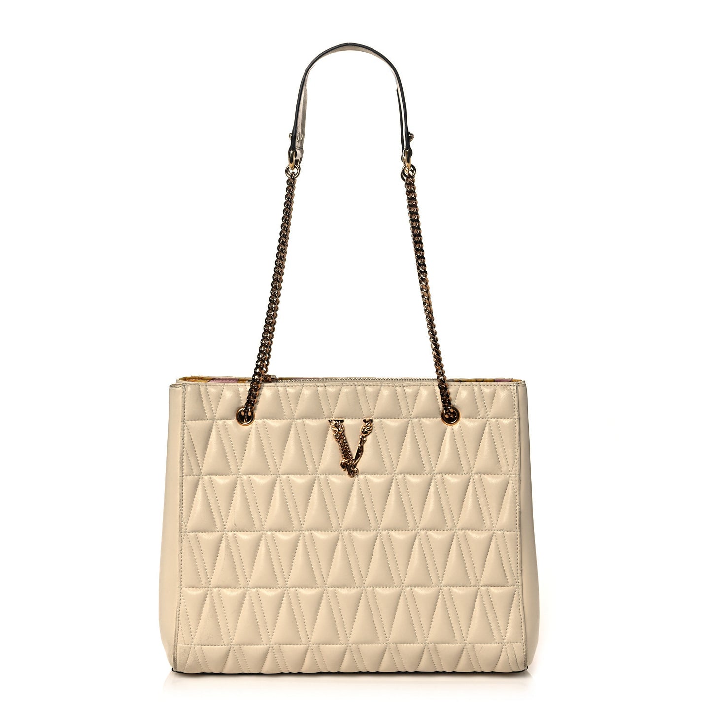 Nappa Barocco Quilted Virtus Chain Shoulder Bag Ecru