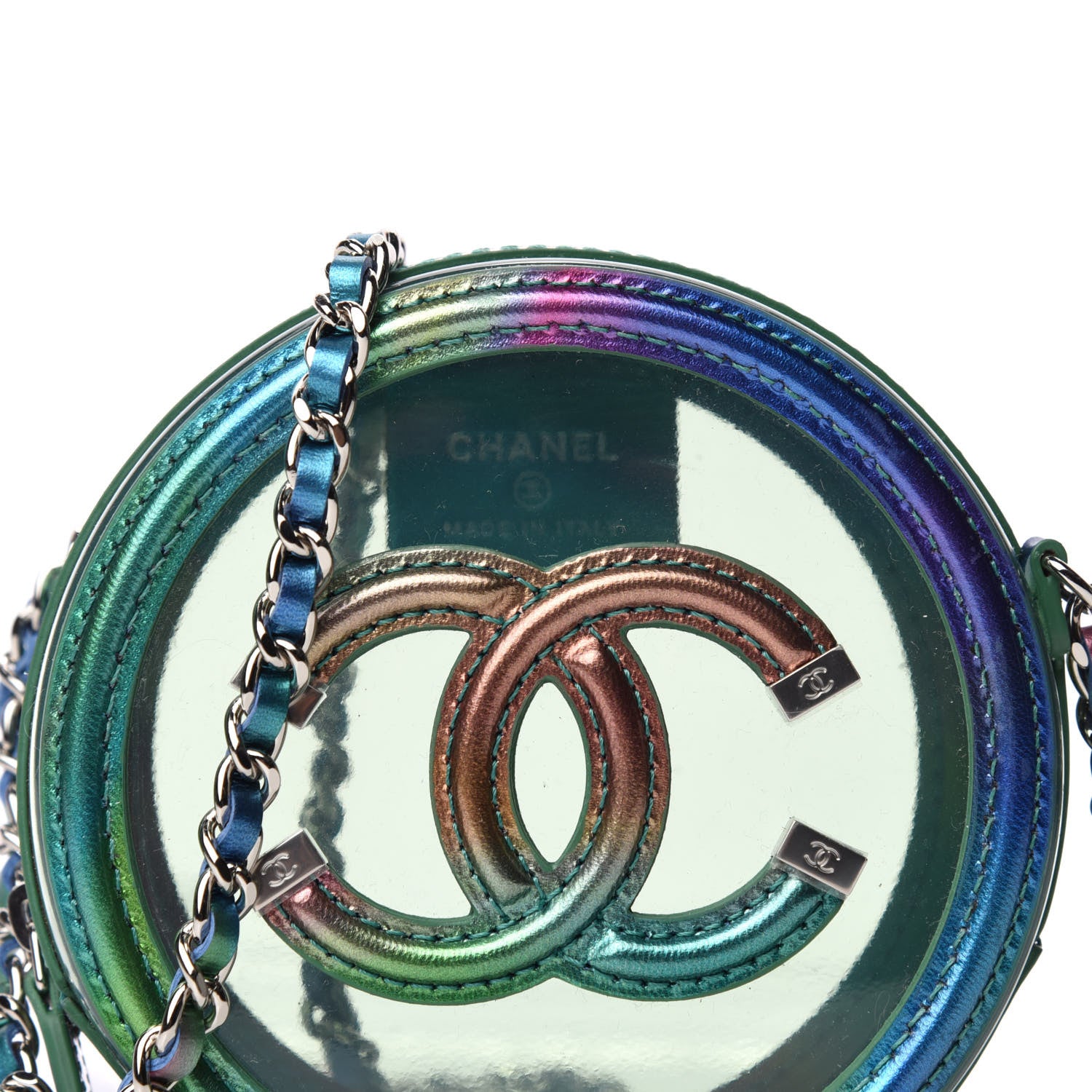 Chanel PVC Calfskin Lambskin Quilted Round Filigree Clutch With Chain Green 10 of 11