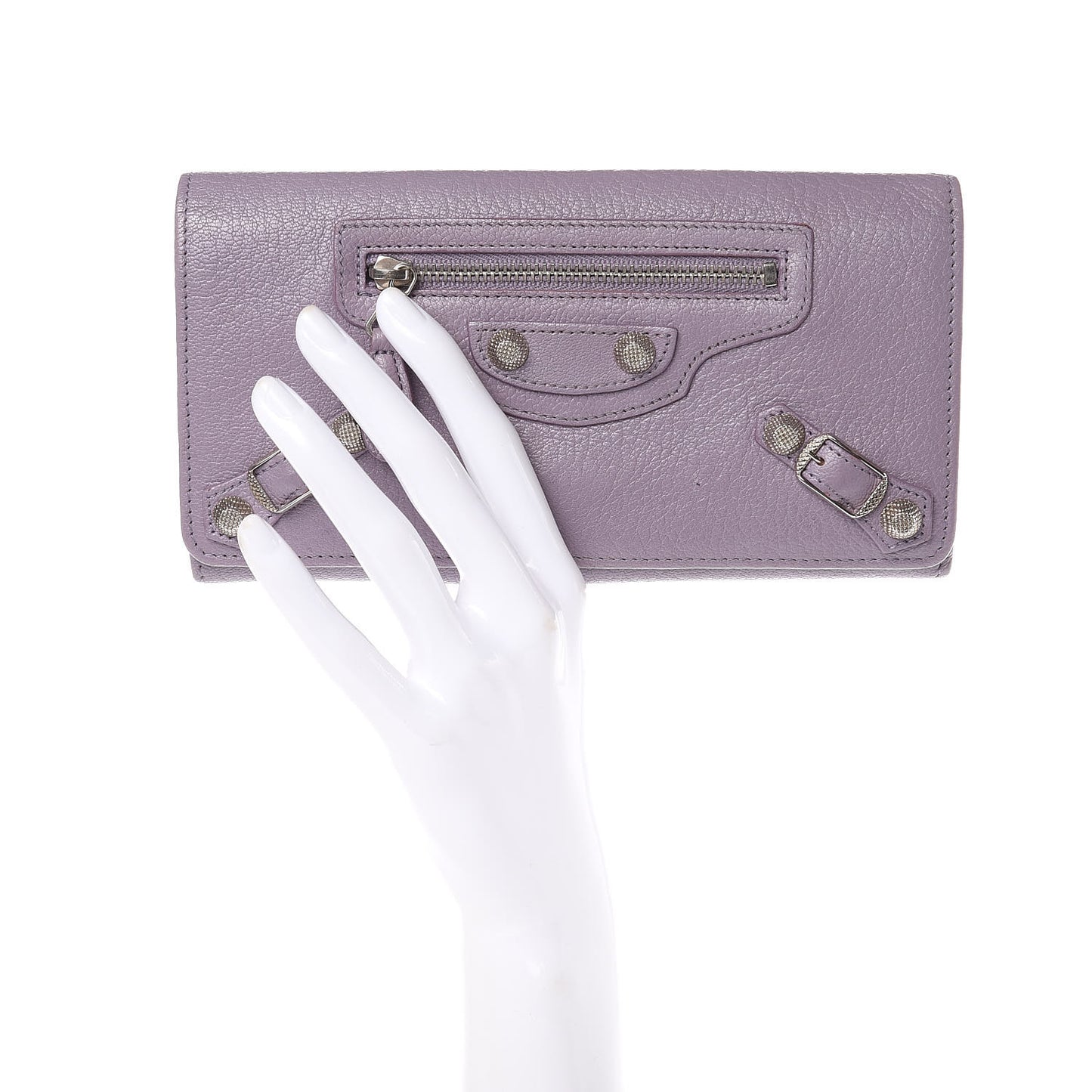 Agneau Giant 12 Silver Hardware Money Wallet Glycine