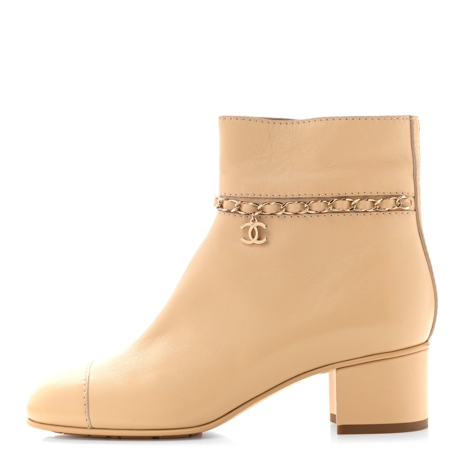 Chanel Calfskin Cap Toe Chain Short Boots 37.5 Beige 1 of 10
