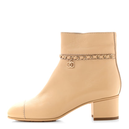 Chanel Calfskin Cap Toe Chain Short Boots 37.5 Beige 1 of 10