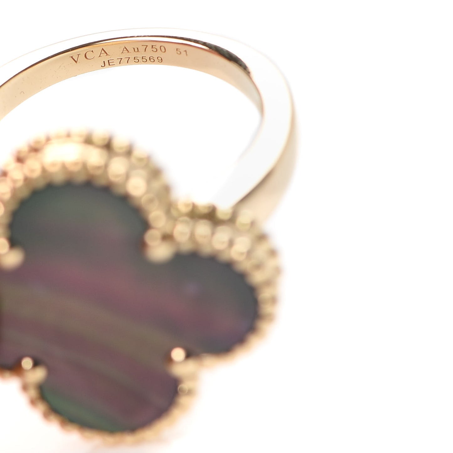 18K Yellow Gold Gray Mother of Pearl Magic Alhambra Ring 51 5.75