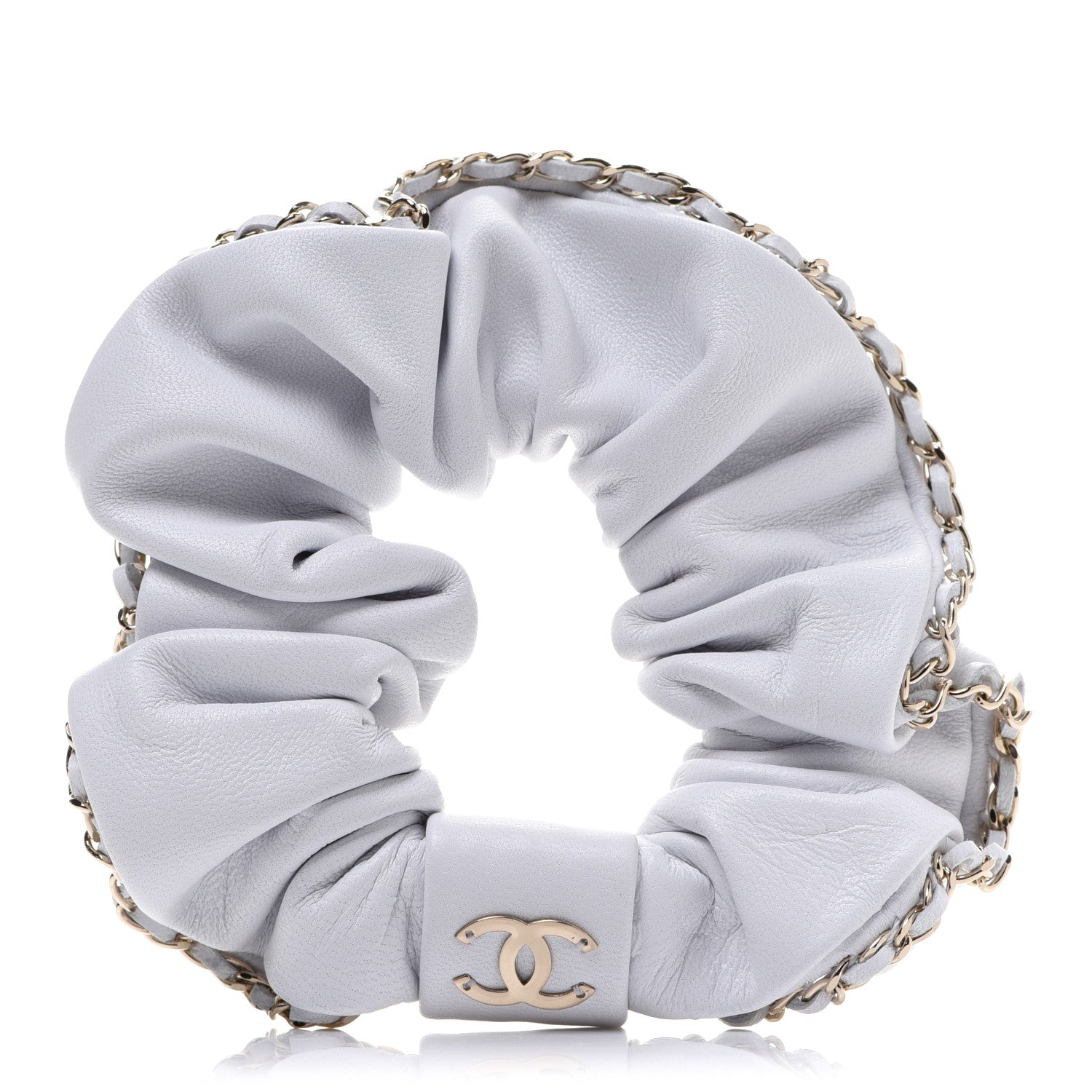 Chanel Lambskin Chain CC Hair Scrunchie White Gold 1 of 5