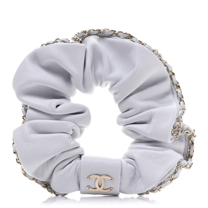Chanel Lambskin Chain CC Hair Scrunchie White Gold 1 of 5