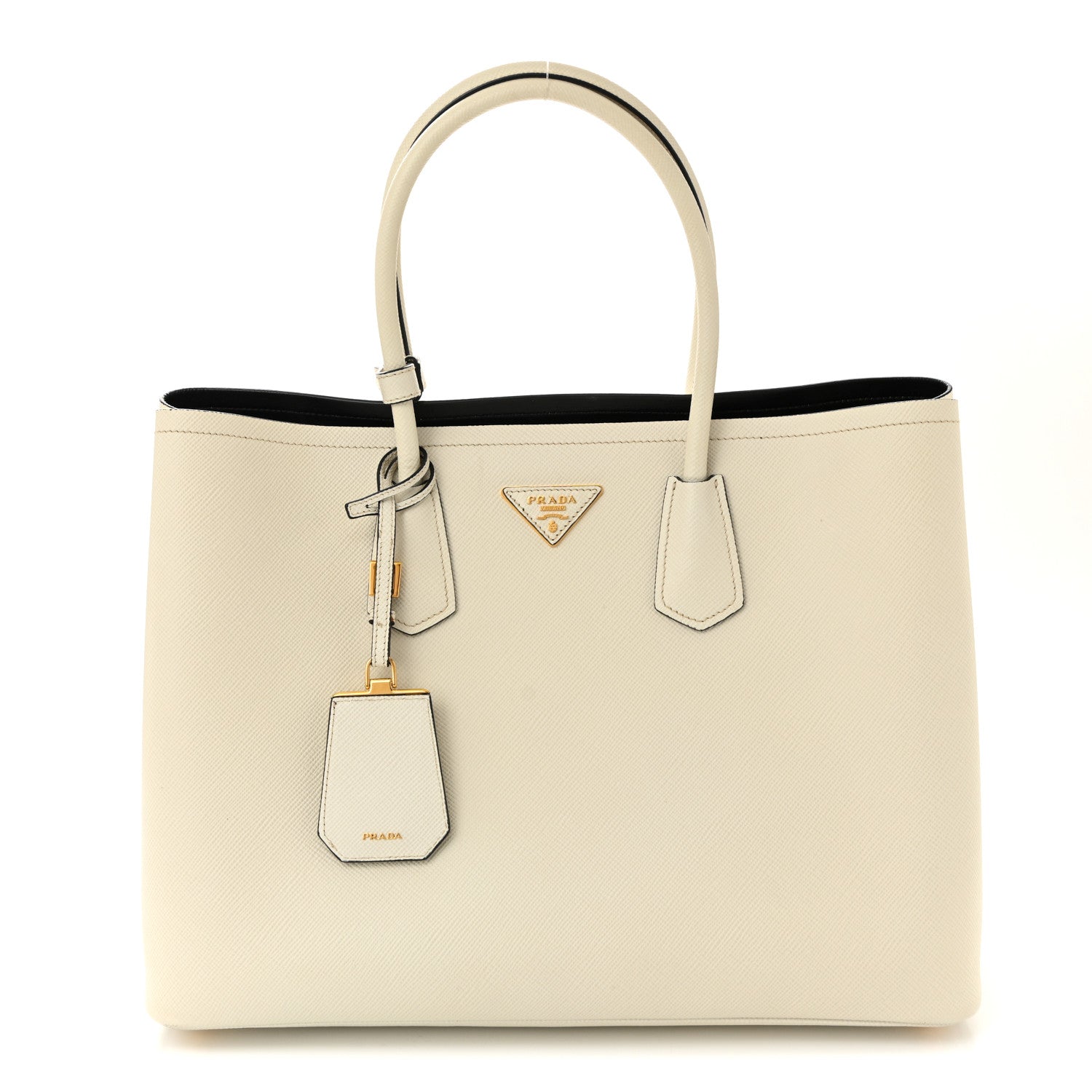 Prada Saffiano Cuir Large Double Bag Talco Black 1 of 13