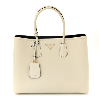 Prada Saffiano Cuir Large Double Bag Talco Black 1 of 13
