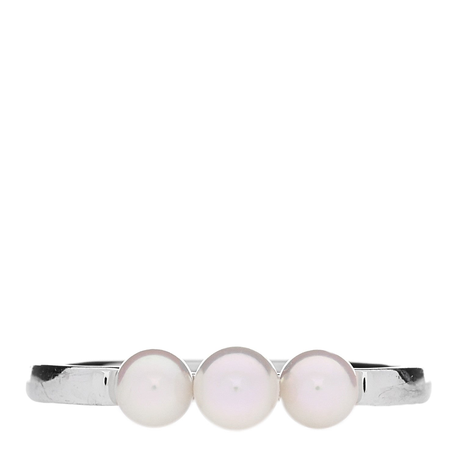 Mikimoto 18K White Gold Akoya Cultured Pearl Three Pearl Ring 50 5.5 1 of 4