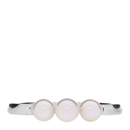 Mikimoto 18K White Gold Akoya Cultured Pearl Three Pearl Ring 50 5.5 1 of 4