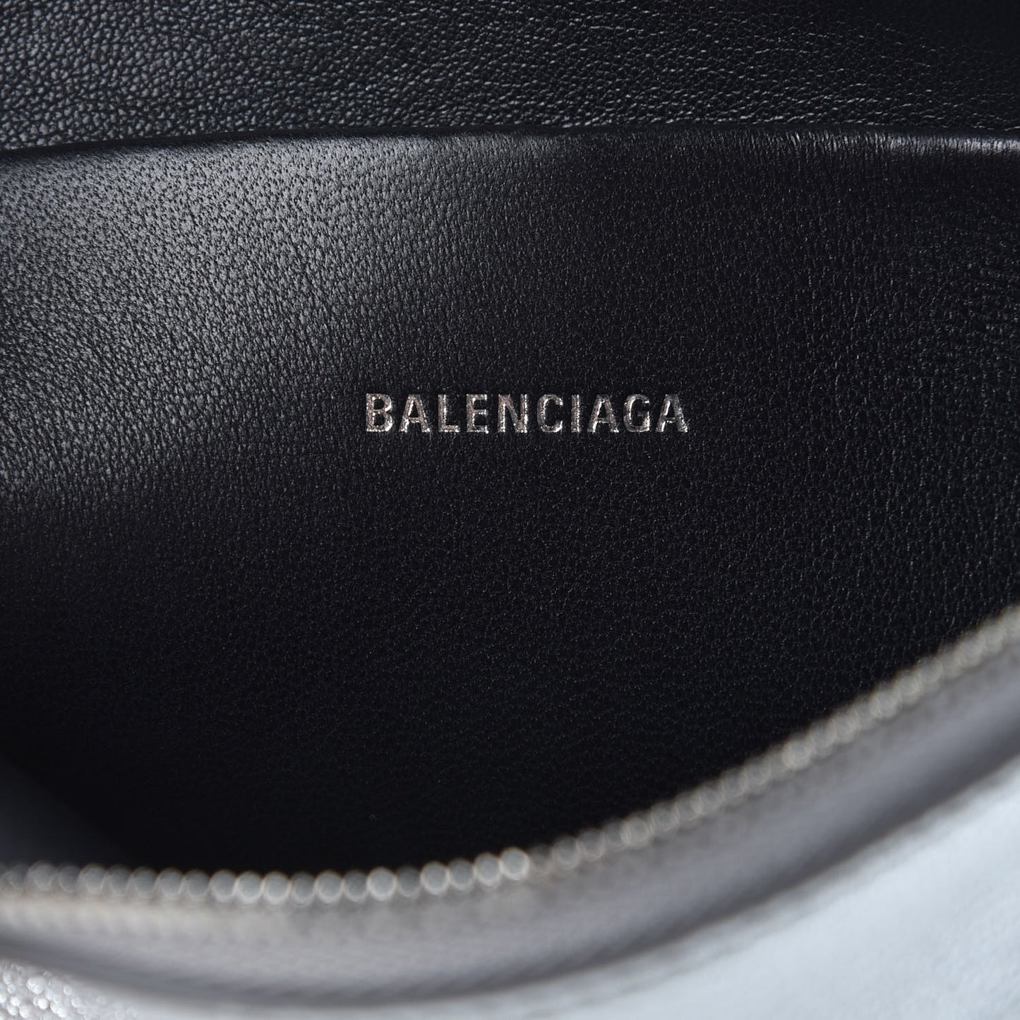Metallic Goatskin Logo Large Everyday Zip Pouch Argent Black