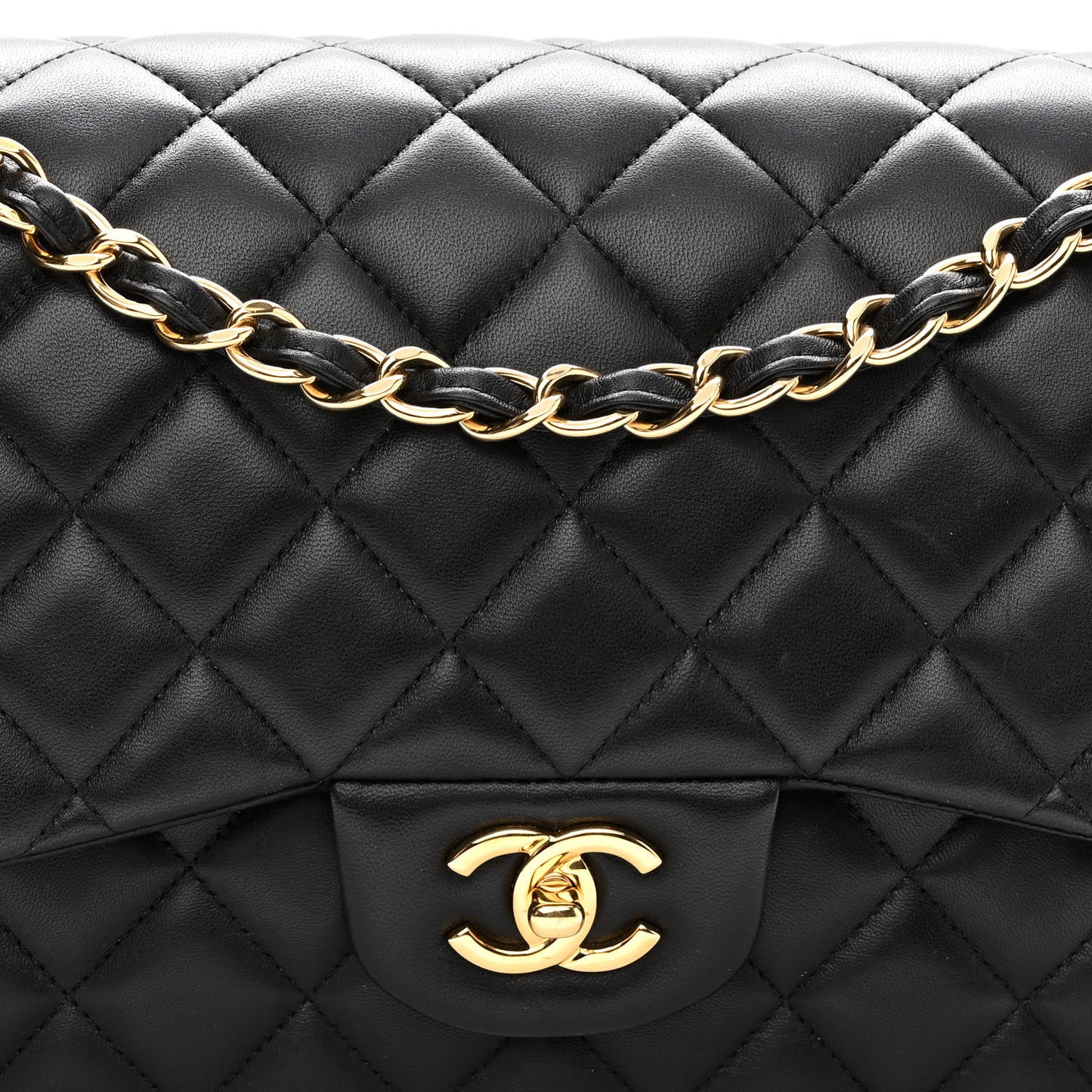 Lambskin Quilted Jumbo Double Flap Black