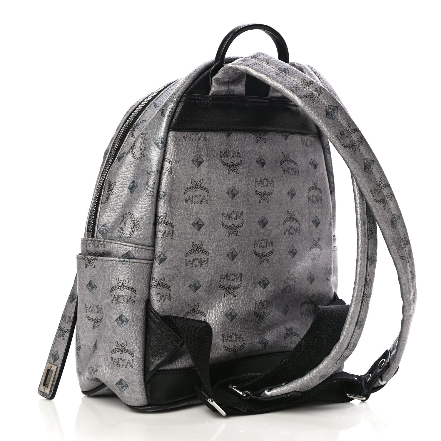 MCM Metallic Visetos Studded Small Dual Stark Backpack Silver 2 of 15