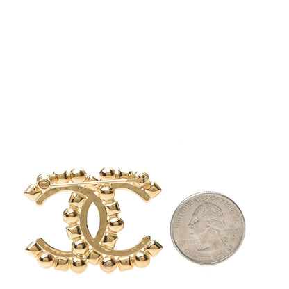Chanel Pearl Crystal CC Brooch Gold 2 of 3
