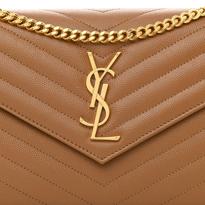 Saint Laurent Grain De Poudre Matelasse Chevron Monogram Chain Wallet Dark Natural 7 of 10