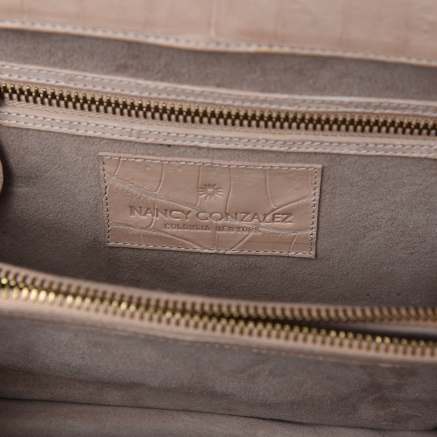 Nancy Gonzalez Crocodile Embroidered Floral Top Handle Bag Beige 8 of 10