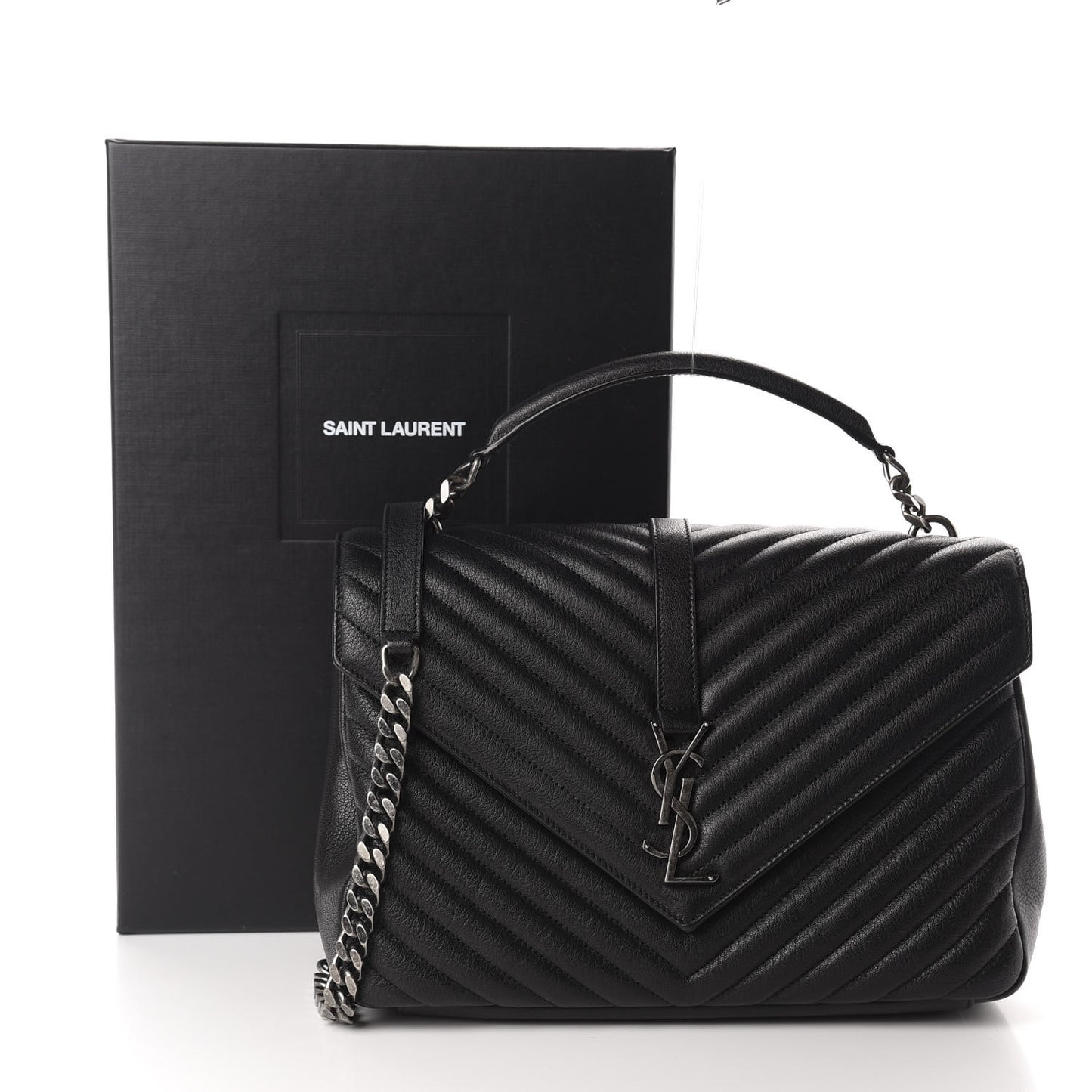 Sheepskin Matelasse Chevron Monogram Large College Satchel Black