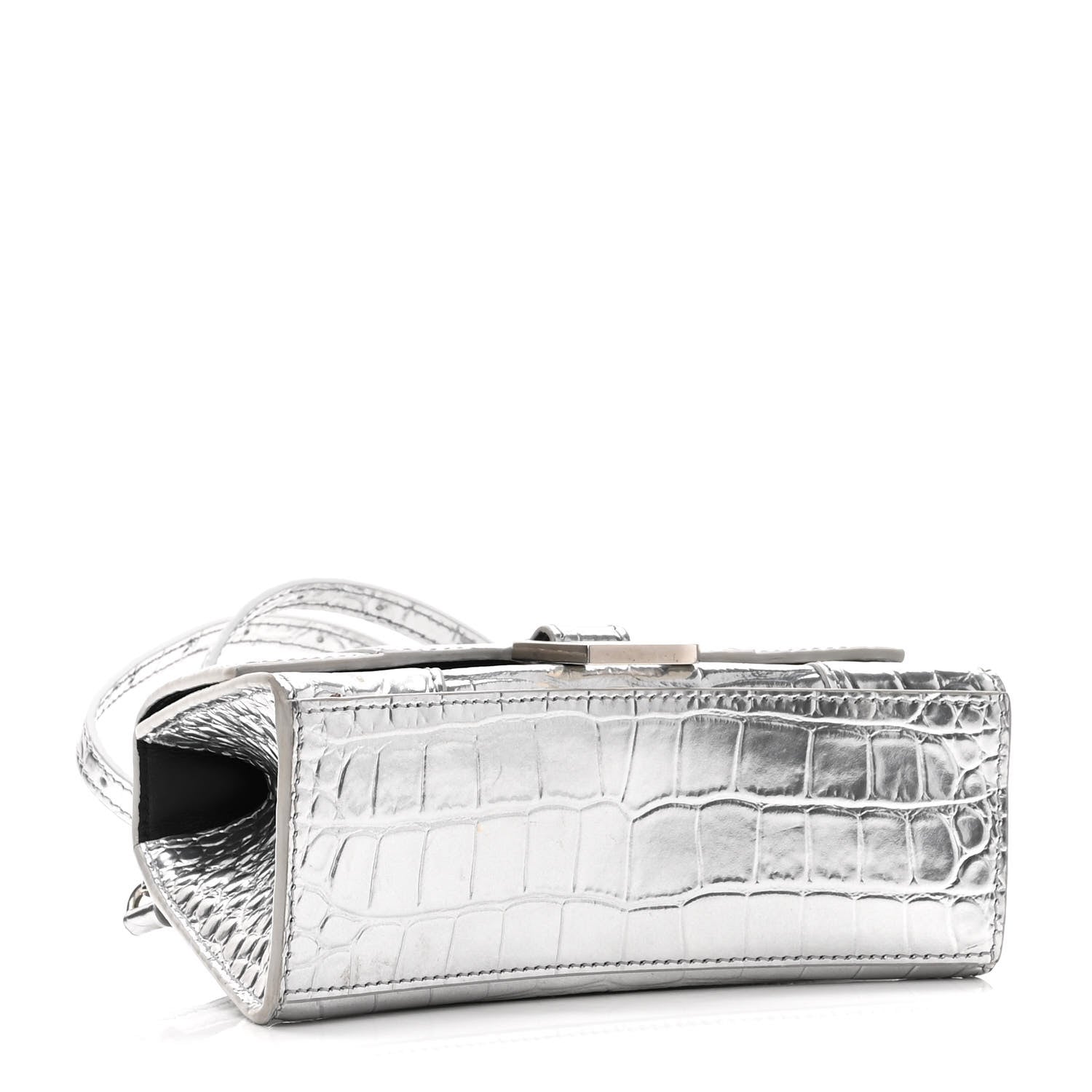 Balenciaga Metallic Calfskin Crocodile Embossed Hourglass Top Handle Bag XS Silver 4 of 9