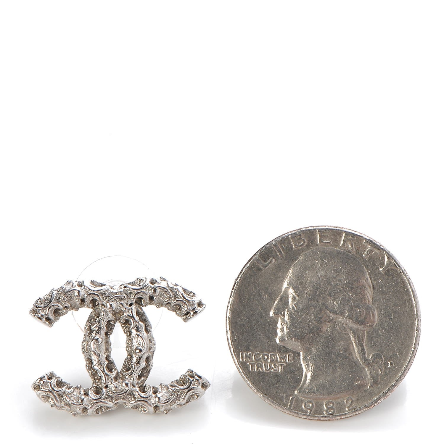 Chanel Textured CC Earrings Silver 2 of 4