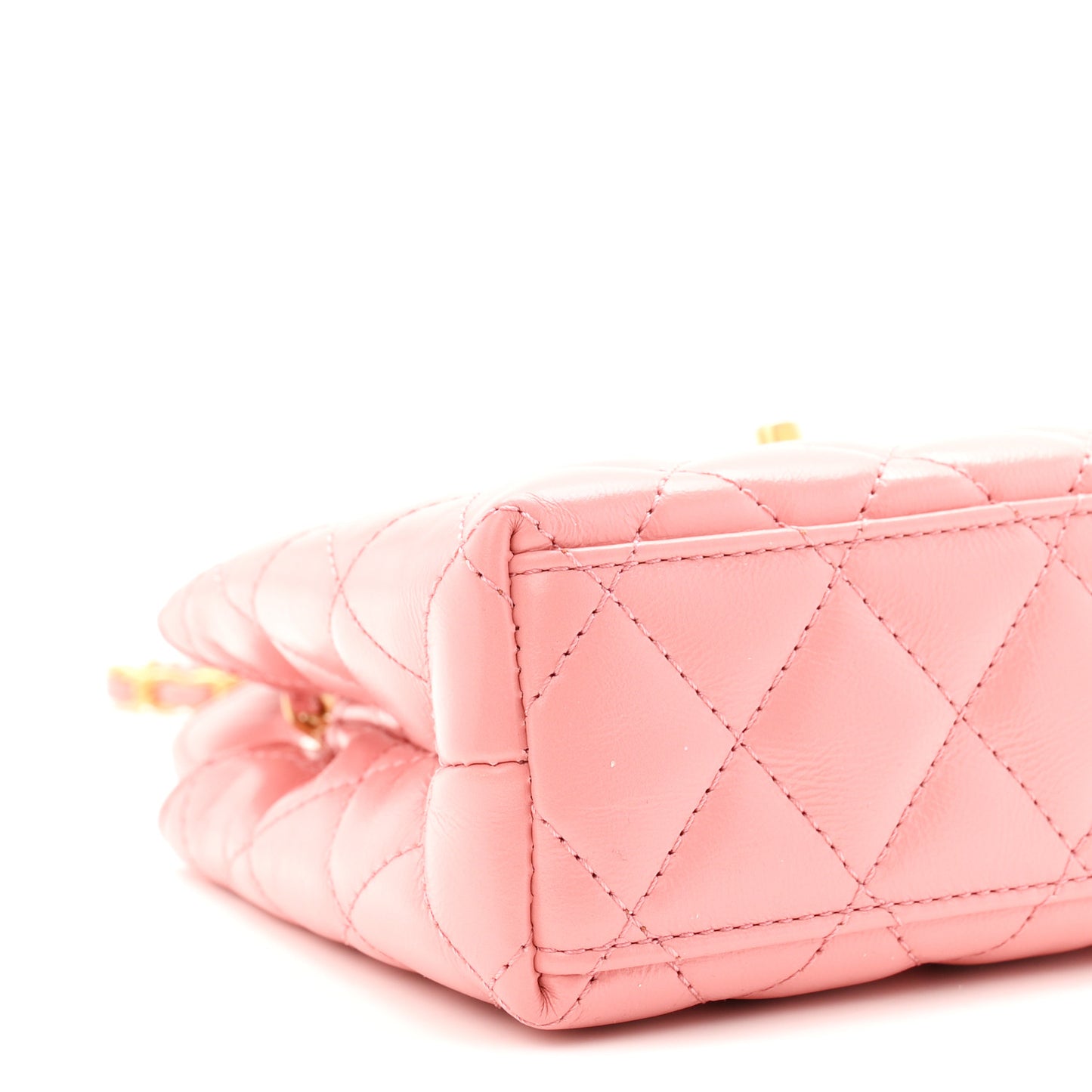 Shiny Aged Calfskin Quilted Nano Kelly Shopper Coral Pink