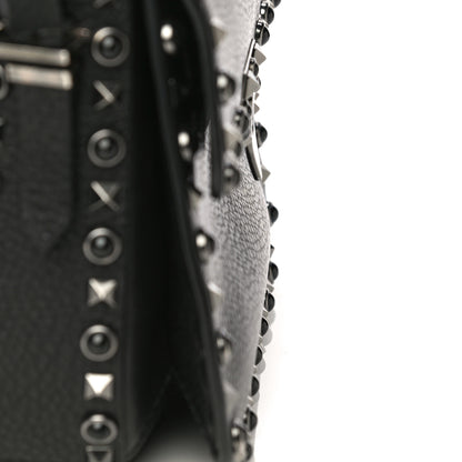 Valentino Garavani Pebbled Calfskin Onyx Medium Rockstud Rolling Flap Saddle Bag Black 10 of 21