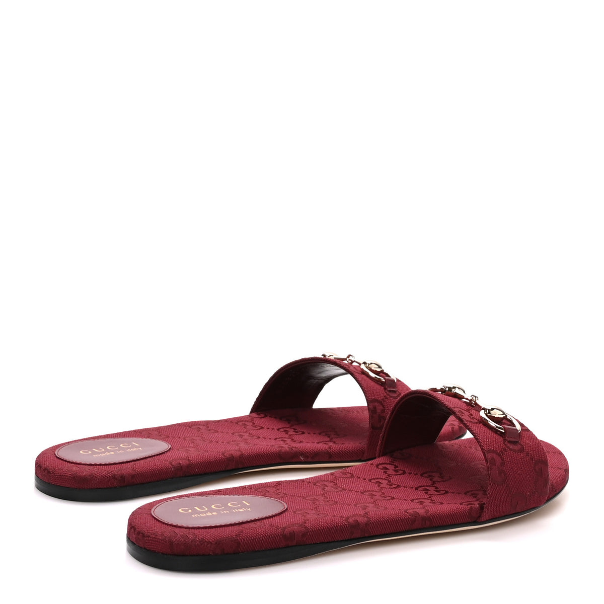 Gucci Canvas GG Monogram Horsebit Flat Slide Sandals 41 Rosso Ancora 5 of 10