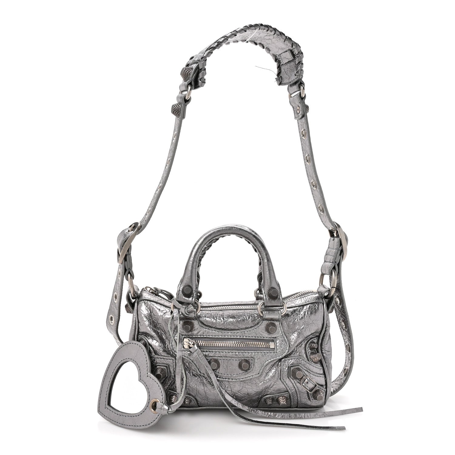 Balenciaga Metallic Agneau Arena Mini Le Cagole Duffle Crossbody Bag Silver 3 of 12