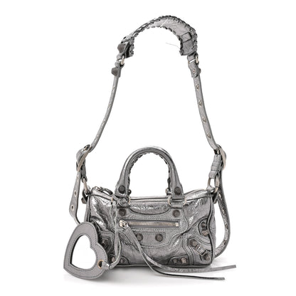 Balenciaga Metallic Agneau Arena Mini Le Cagole Duffle Crossbody Bag Silver 3 of 12