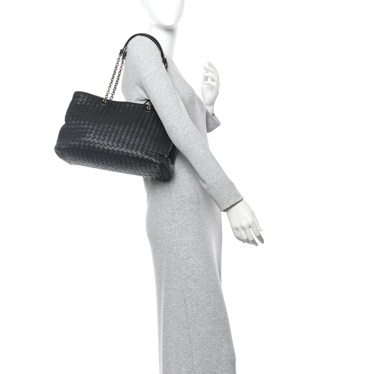 Nappa Intrecciato Medium Classic Chain Strap Tote Black