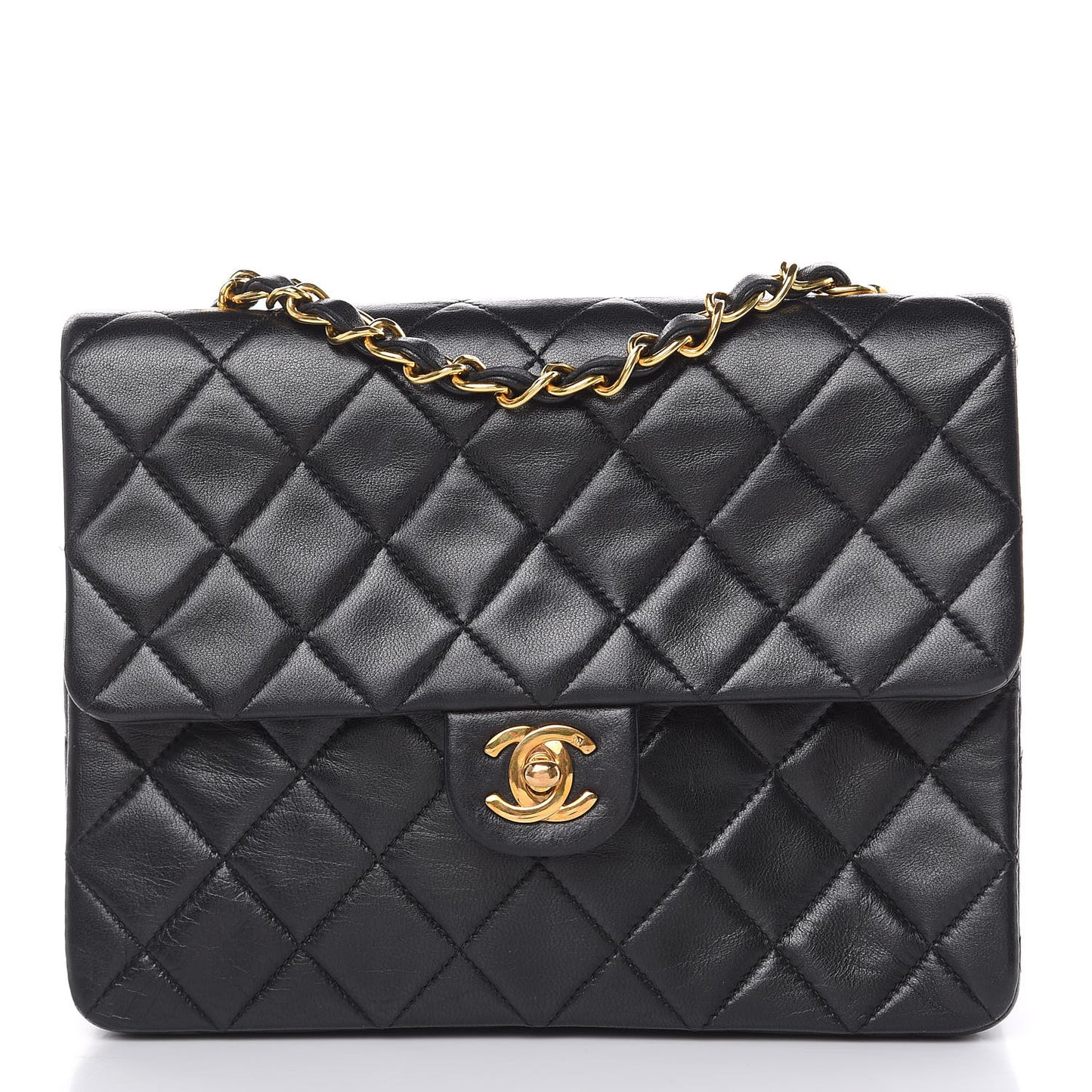 Lambskin Quilted Mini Square Flap Black