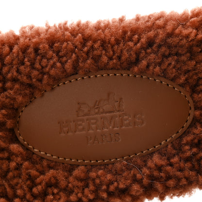 Hermes Woolskin Oran Sandals 37.5 Cognac 6 of 8