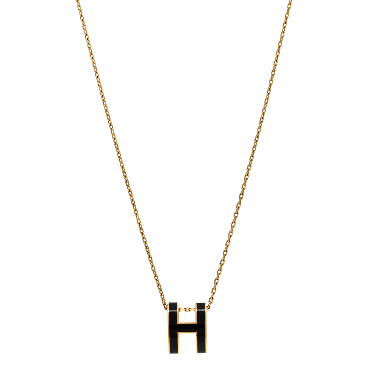 Hermes Lacquered Gold Pop H Pendant Necklace Black 1 of 7