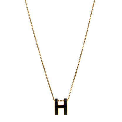 Hermes Lacquered Gold Pop H Pendant Necklace Black 1 of 7