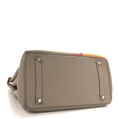 Hermes Taurillon Clemence Swift Tri-Color Birkin 35 Sanguine Gris Tourterelle Moutarde 4 of 14