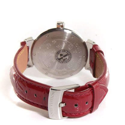 Louis Vuitton Stainless Steel Vernis Diamond 34mm Tambour Forever Quartz Watch Red 10 of 12