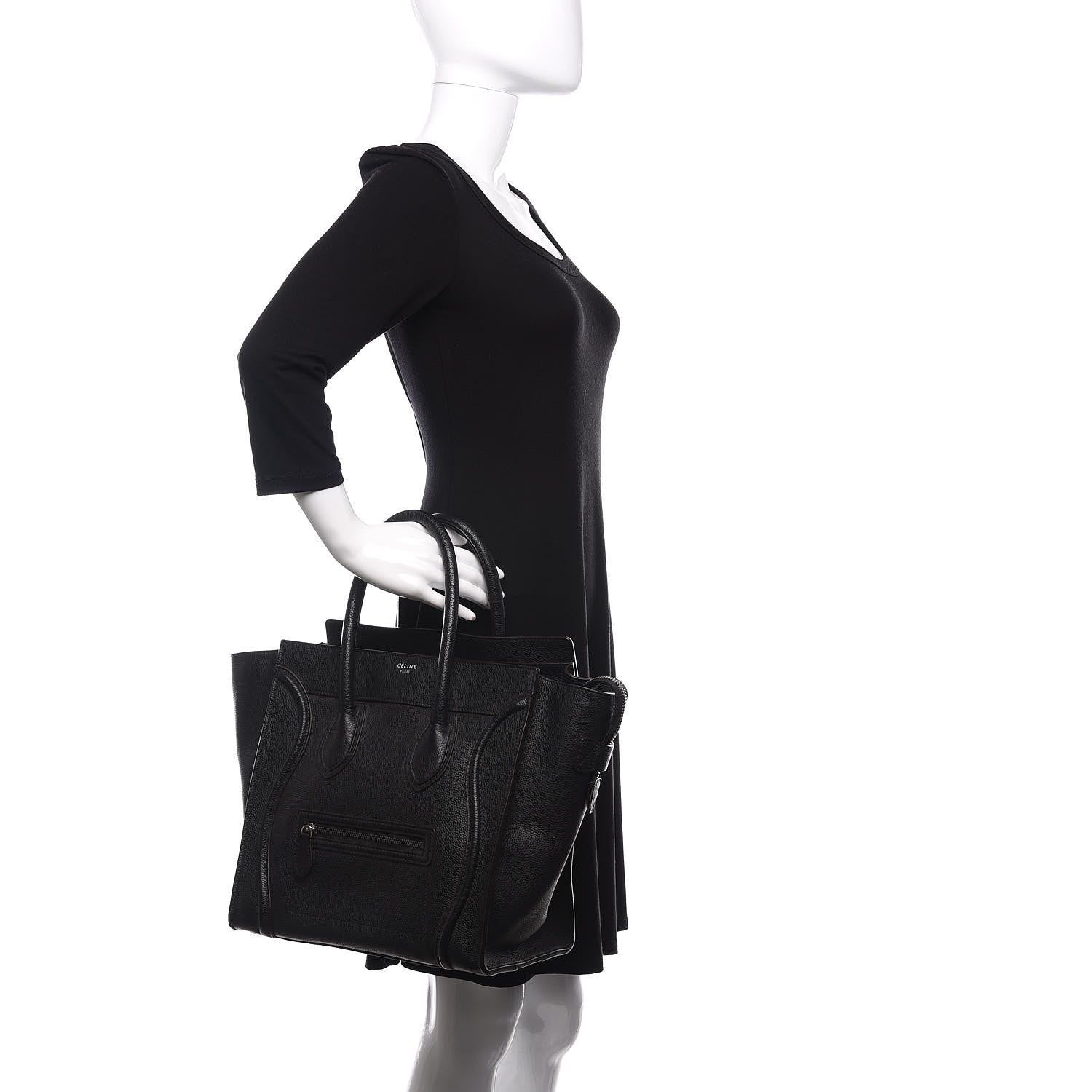 Celine Drummed Calfskin Mini Luggage Black 2 of 9