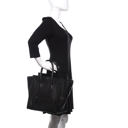 Celine Drummed Calfskin Mini Luggage Black 2 of 9