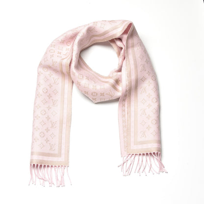 Louis Vuitton Wool Cashmere Lurex Monogram Scarf Pink 3 of 4