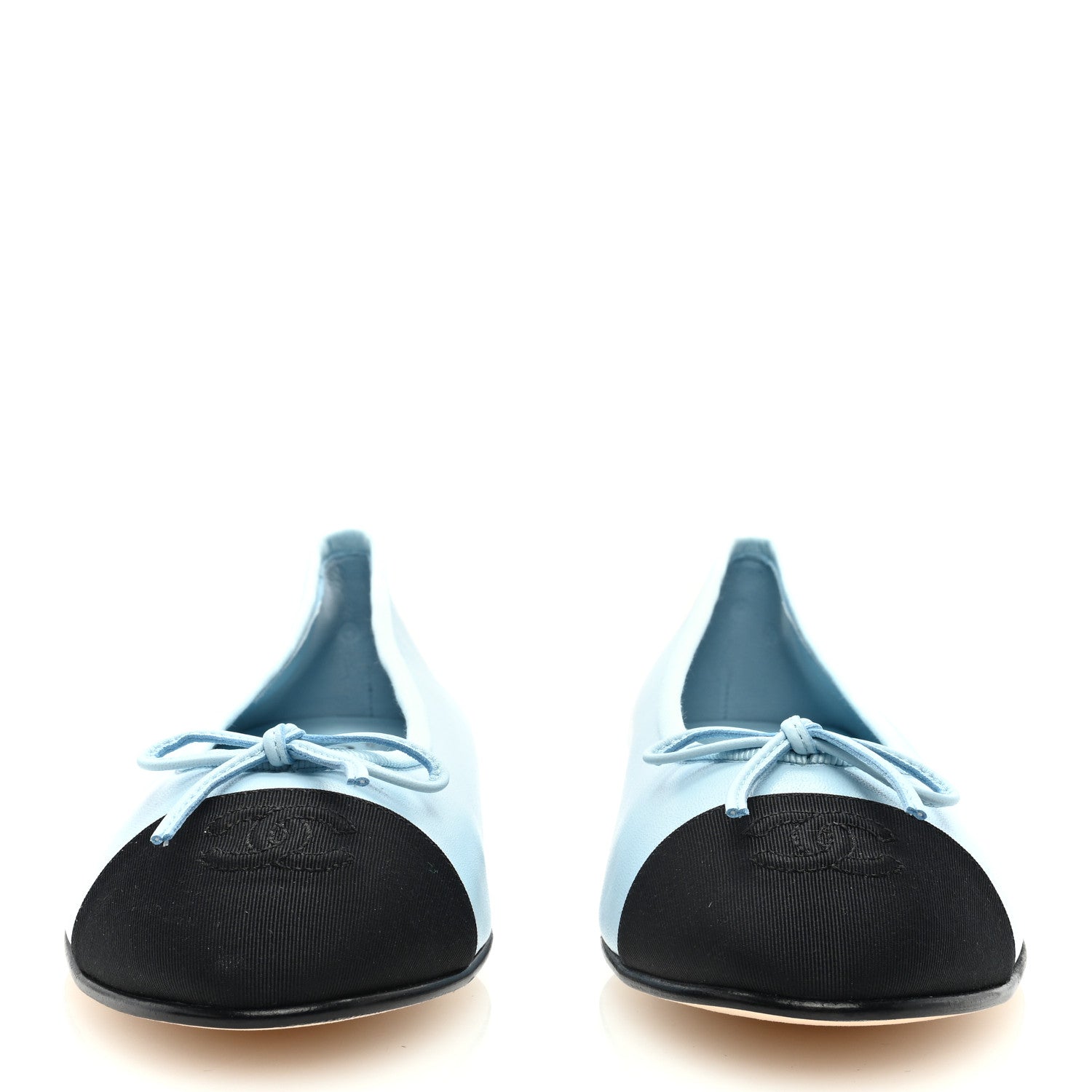 Chanel Lambskin Cap Toe CC Ballerina Flats 39 Light Blue Black 3 of 7