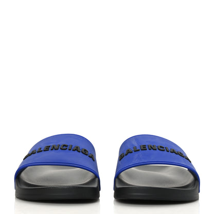 Balenciaga PVC Logo Mens Pool Slide Sandals 39 Blue Black 2 of 6