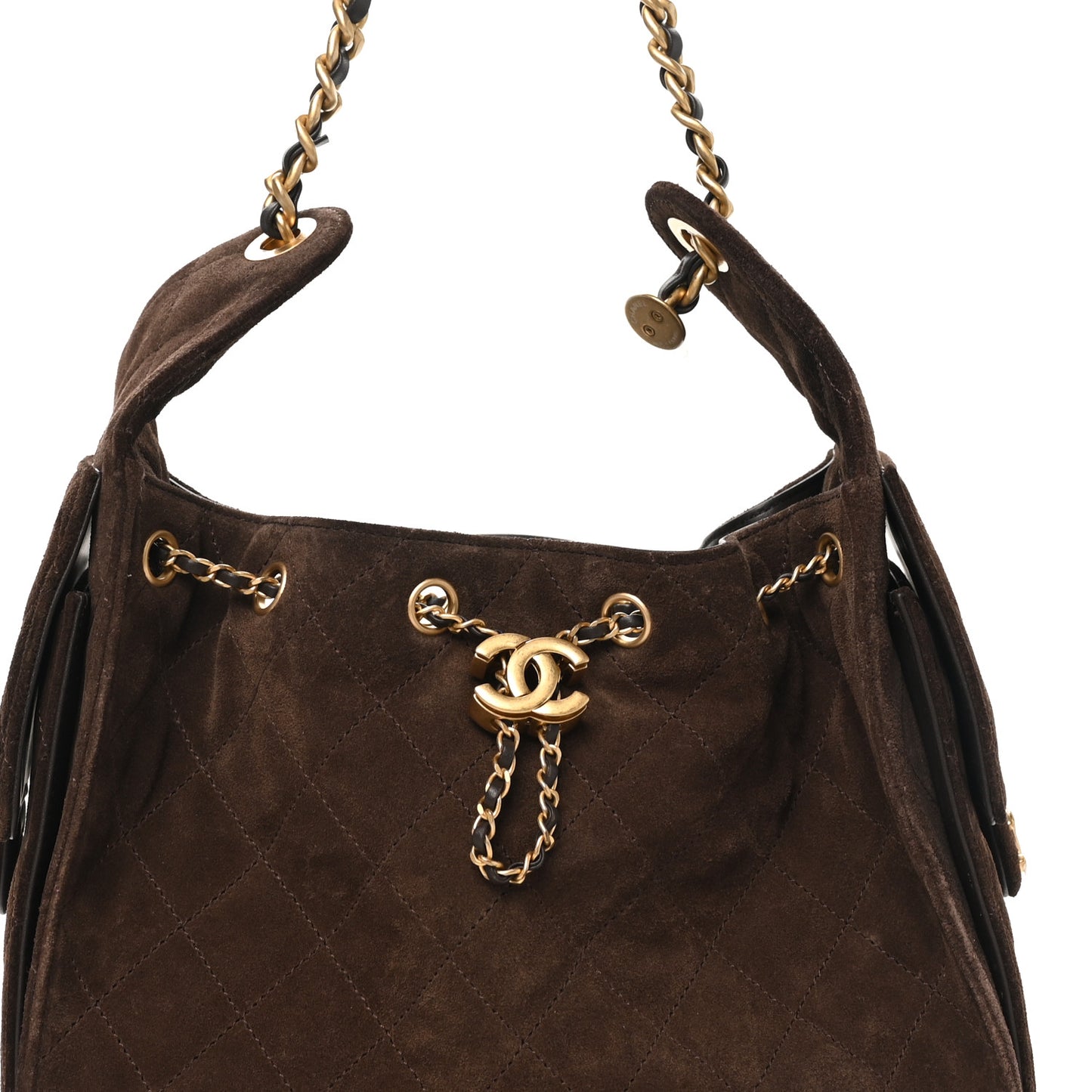 Suede Quilted Small Chanel 25 Handbag Dark Brown