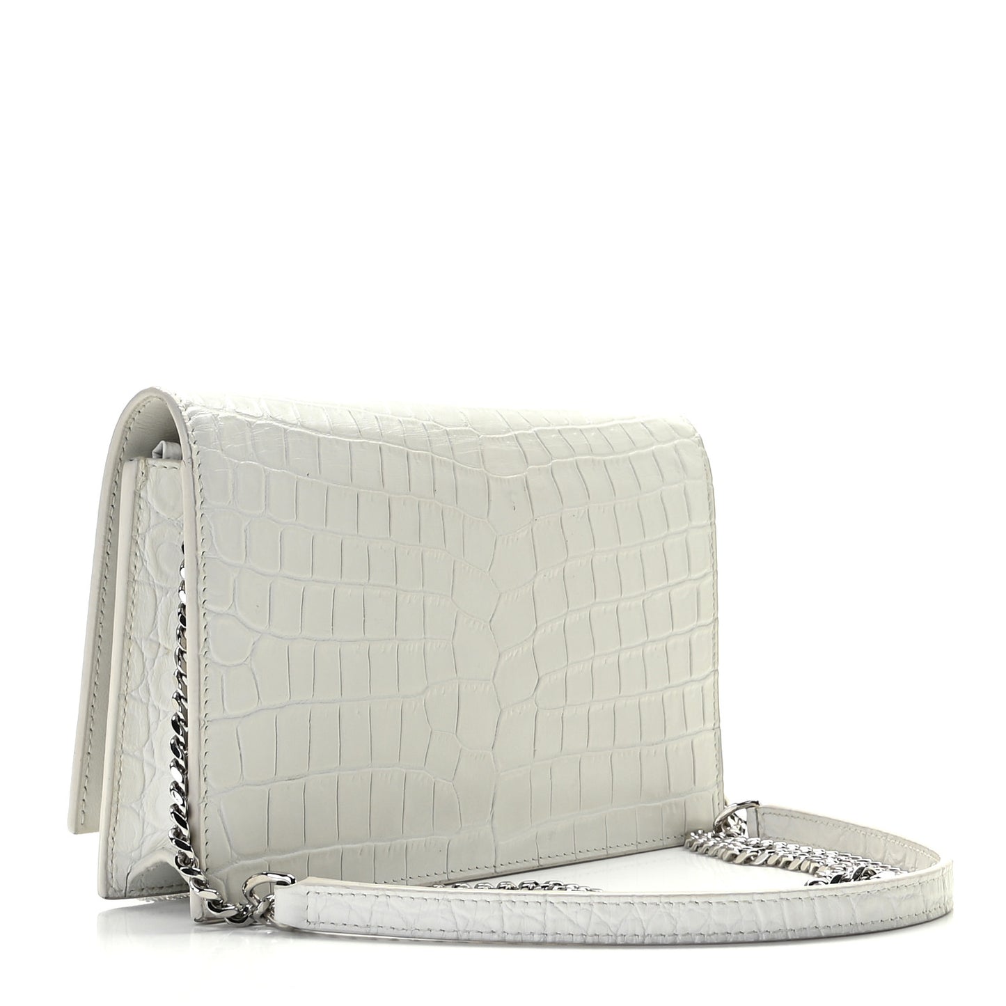 Calfskin Crocodile Embossed Kate Monogram Tassel Chain Wallet Cremasoft