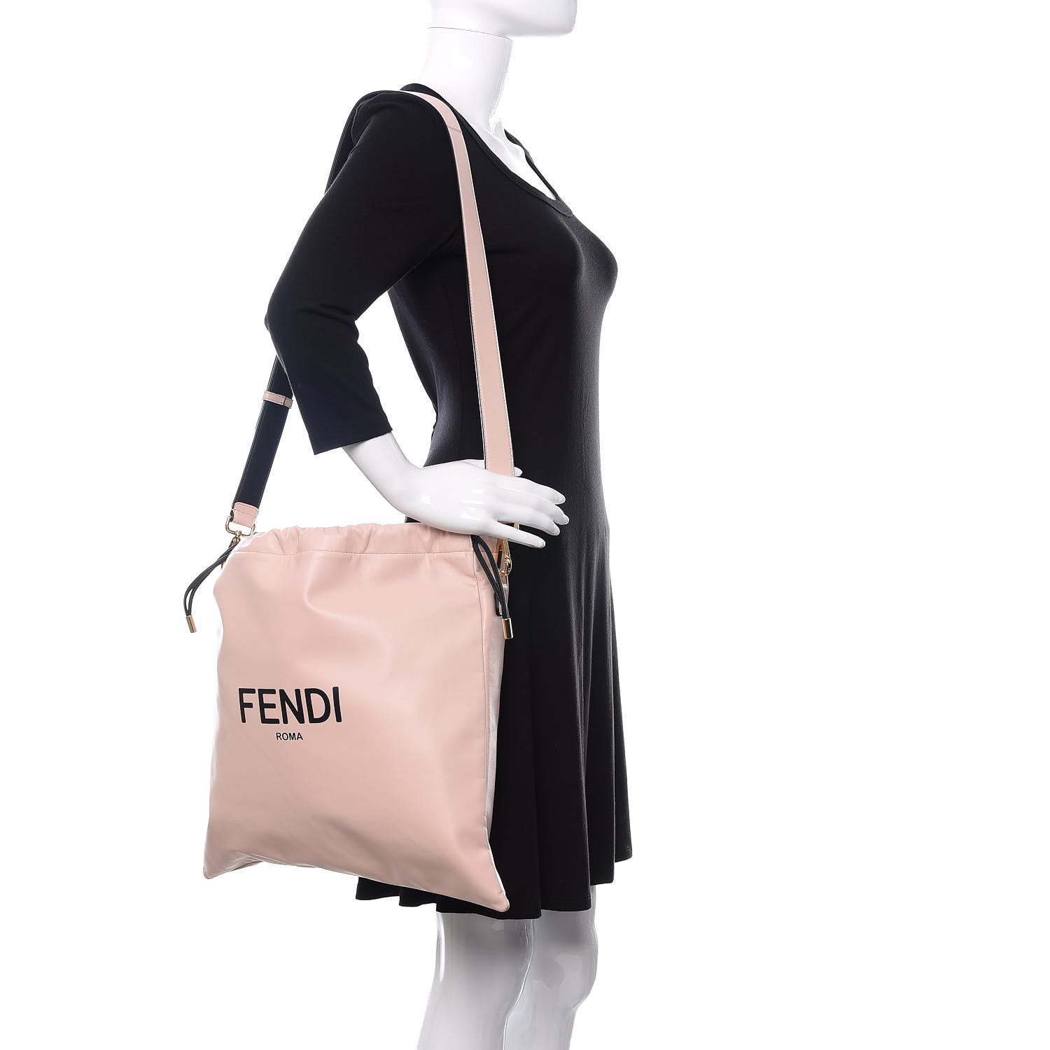 Fendi Soft Nappa Logo Medium Drawstring Pouch Bag Rosa Quarzo Black 2 of 9