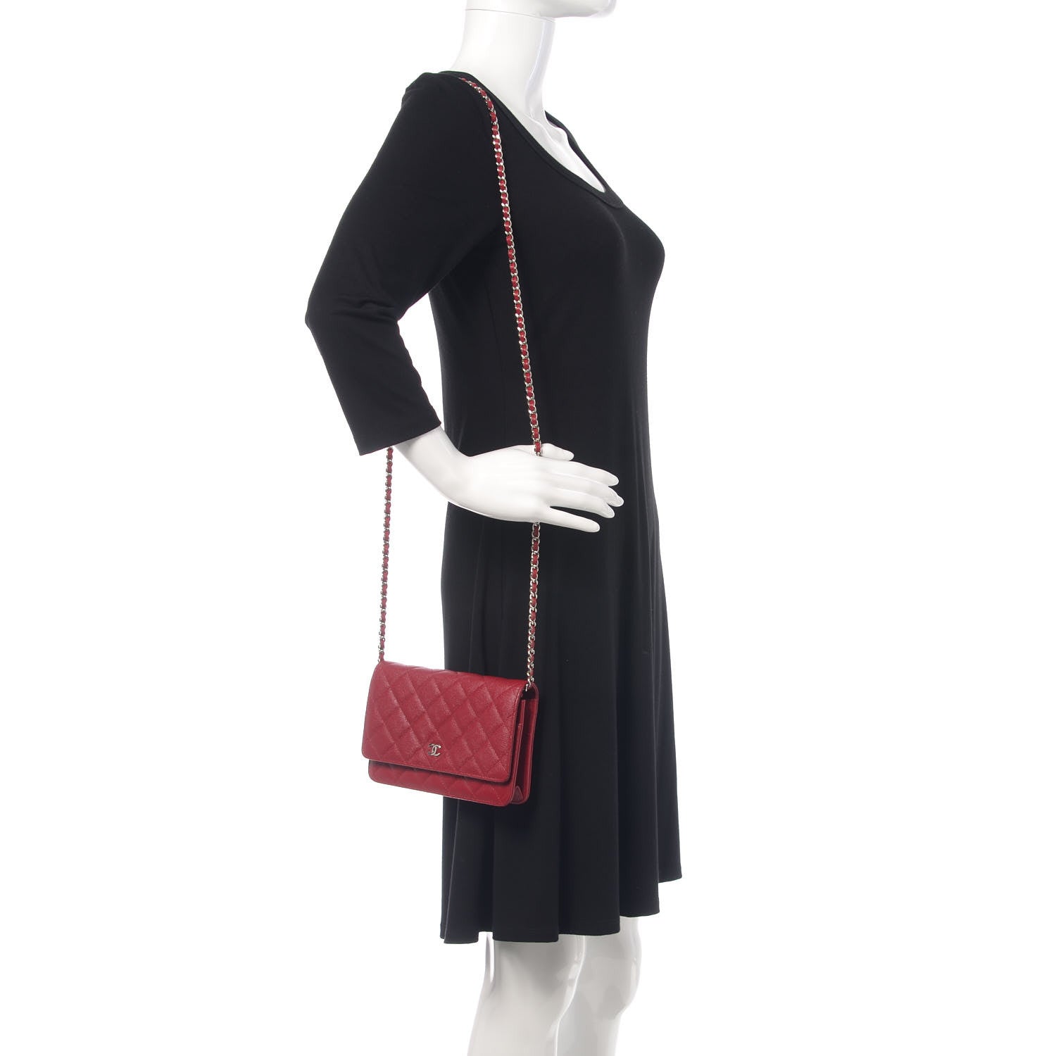 Chanel Caviar Quilted Wallet On Chain WOC Dark Red 2 of 11