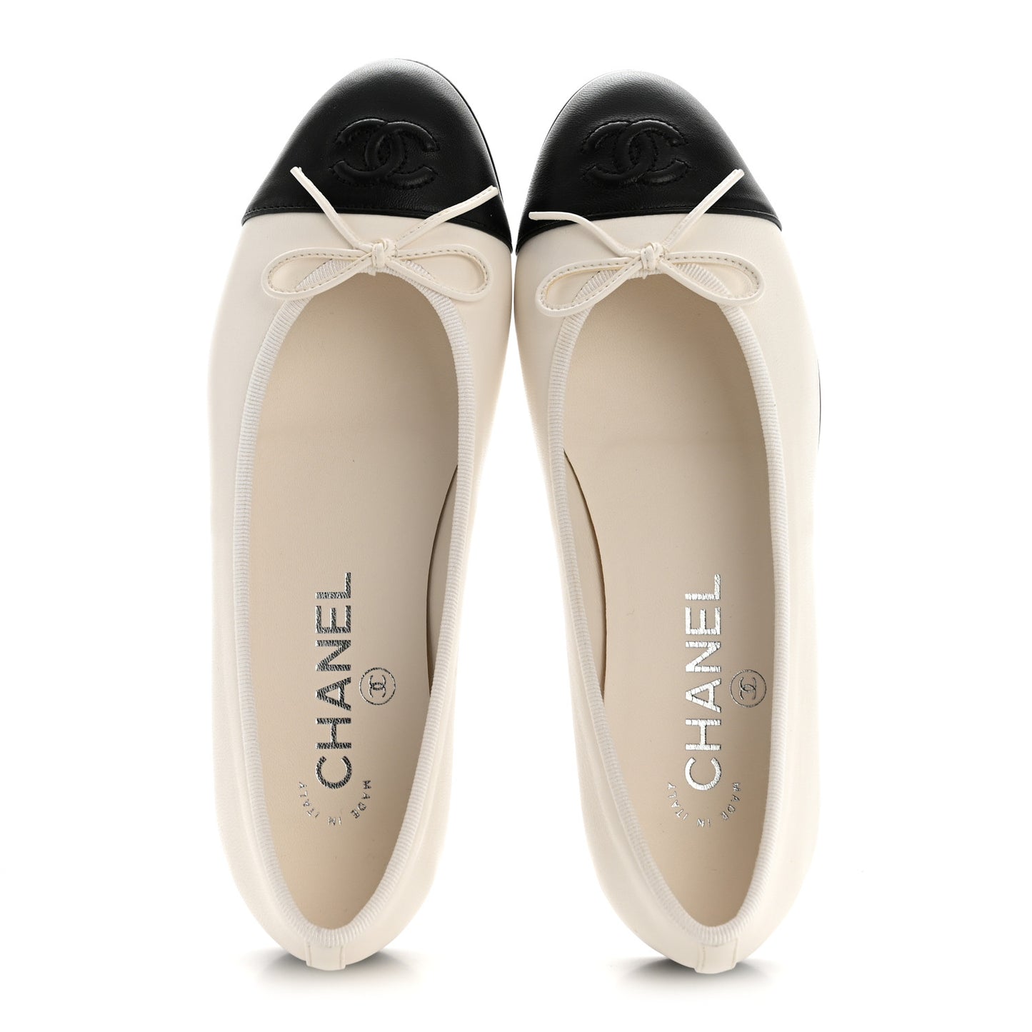 Lambskin Cap Toe CC Ballerina Flats 35 White Black
