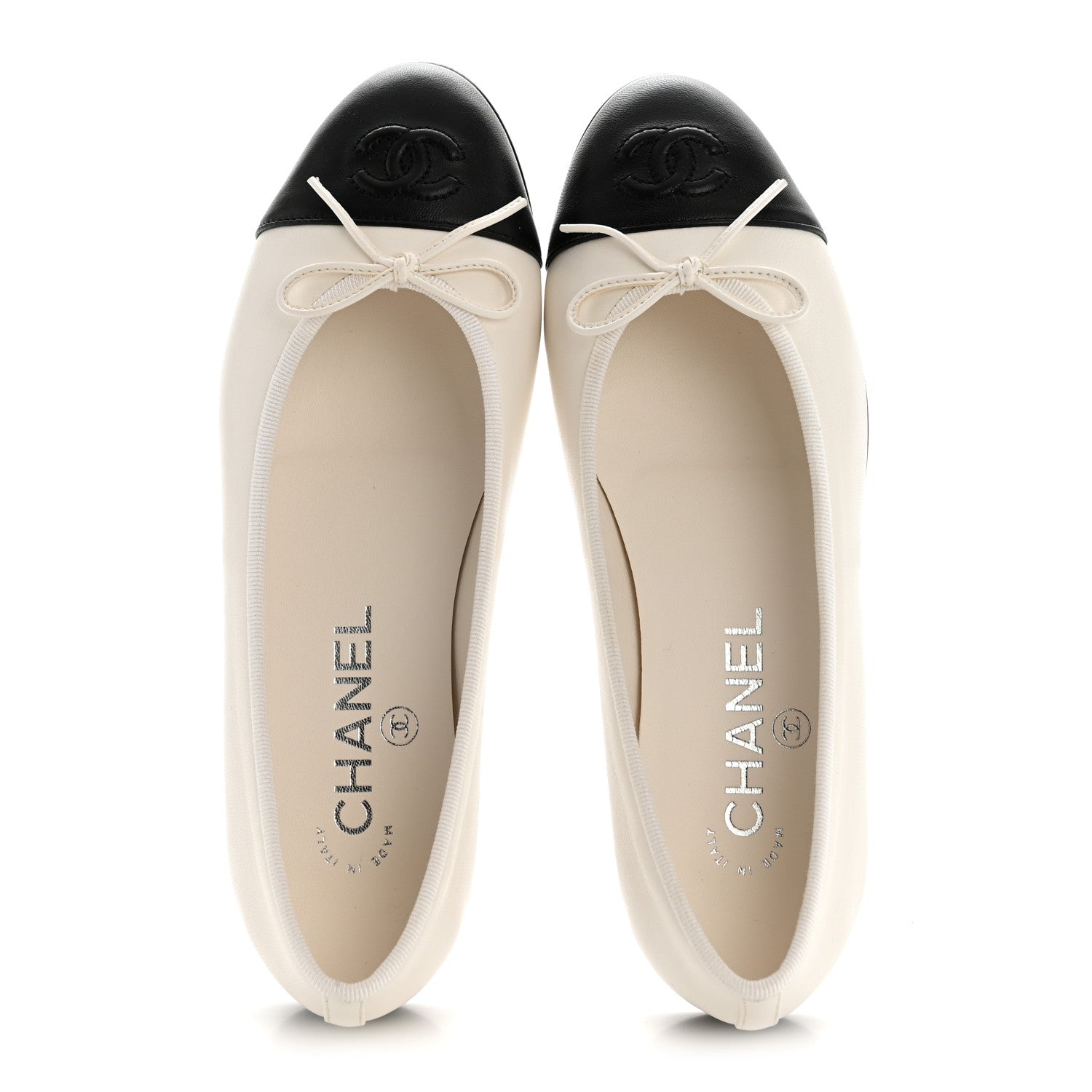 Chanel Lambskin Cap Toe CC Ballerina Flats 35 White Black 2 of 10