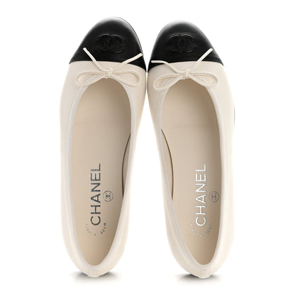 Chanel Lambskin Cap Toe CC Ballerina Flats 35 White Black 2 of 10