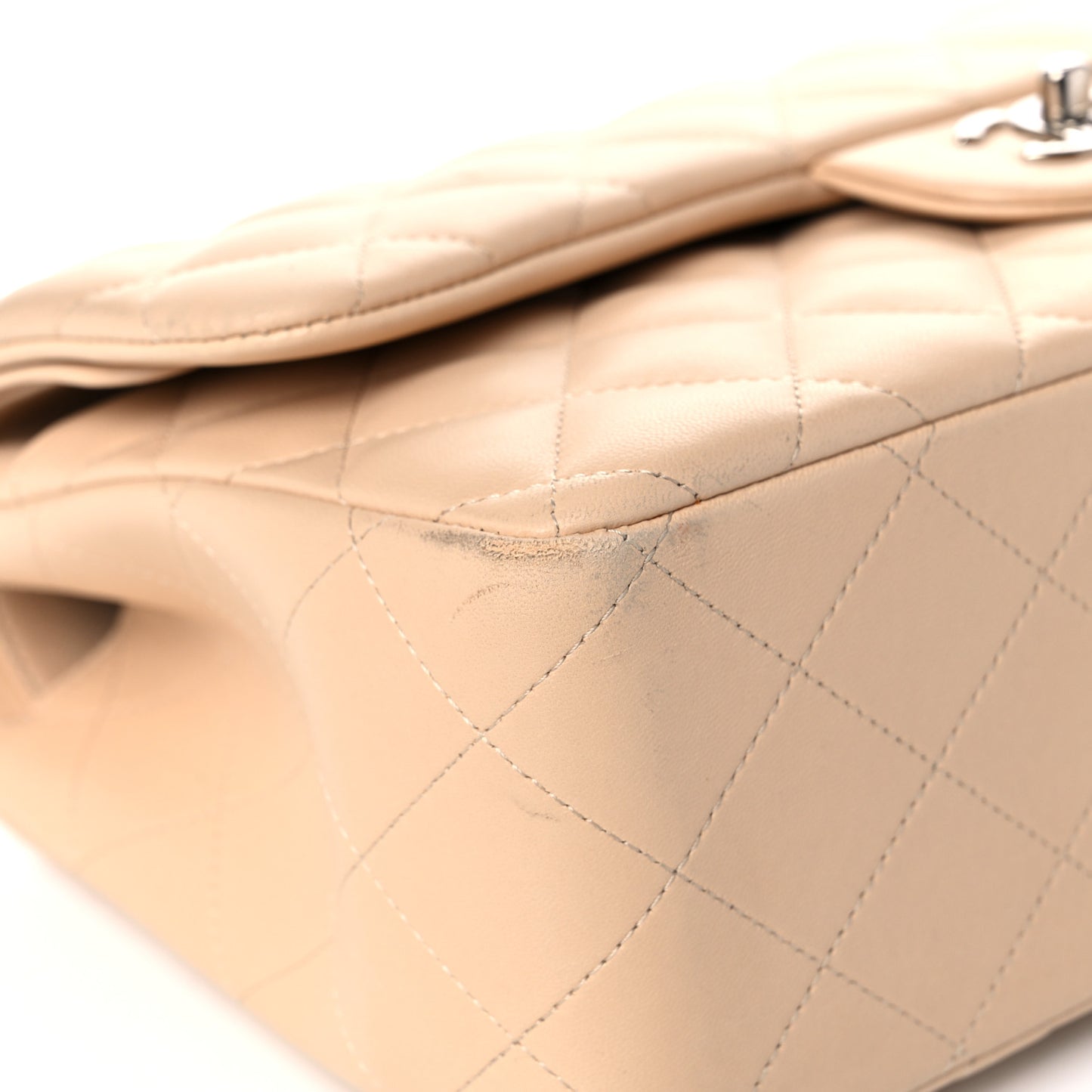 Lambskin Quilted Jumbo Double Flap Beige