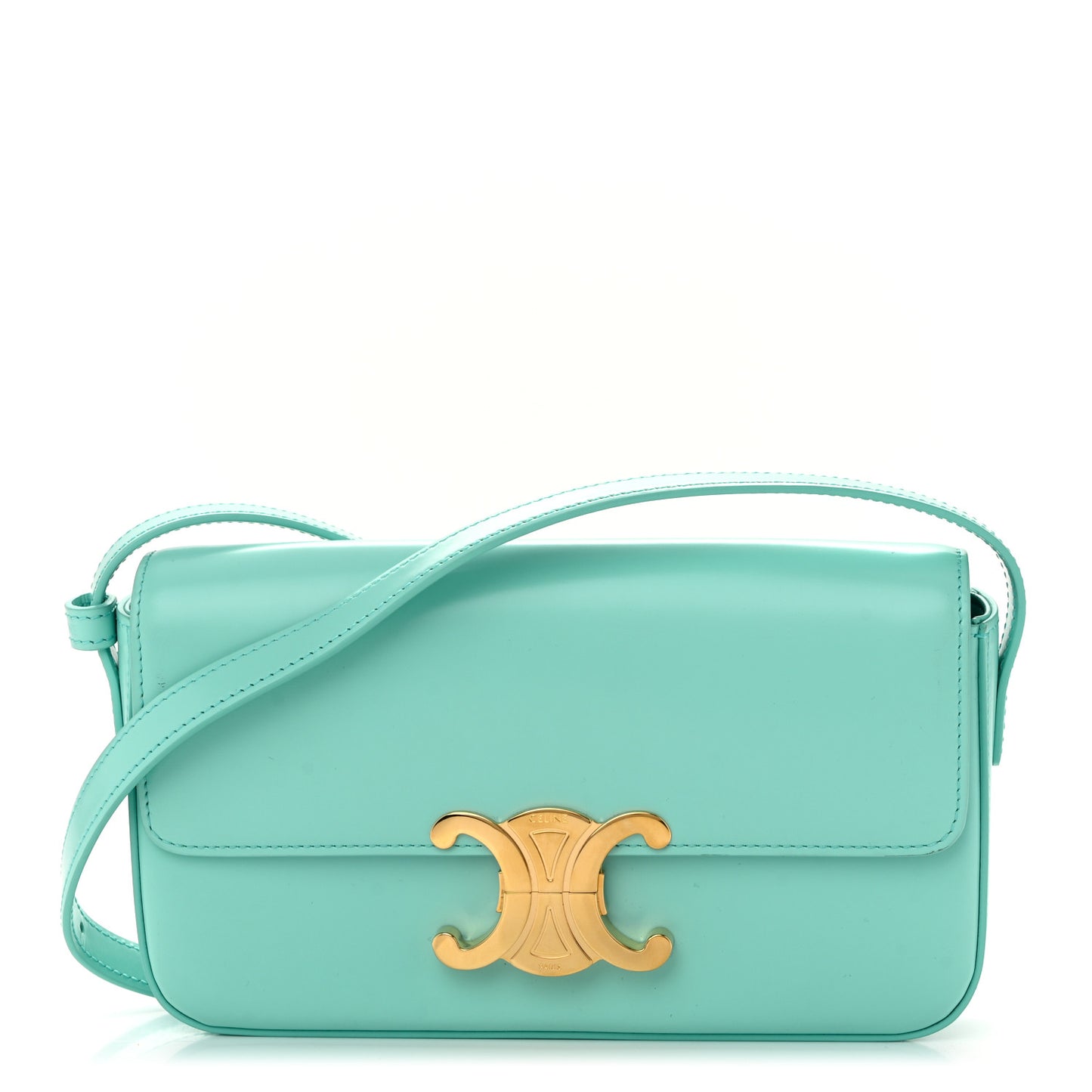 Shiny Calfskin Triomphe Shoulder Bag Turquoise