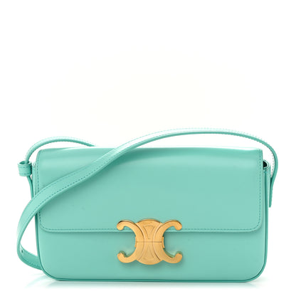 Celine Shiny Calfskin Triomphe Shoulder Bag Turquoise 1 of 11
