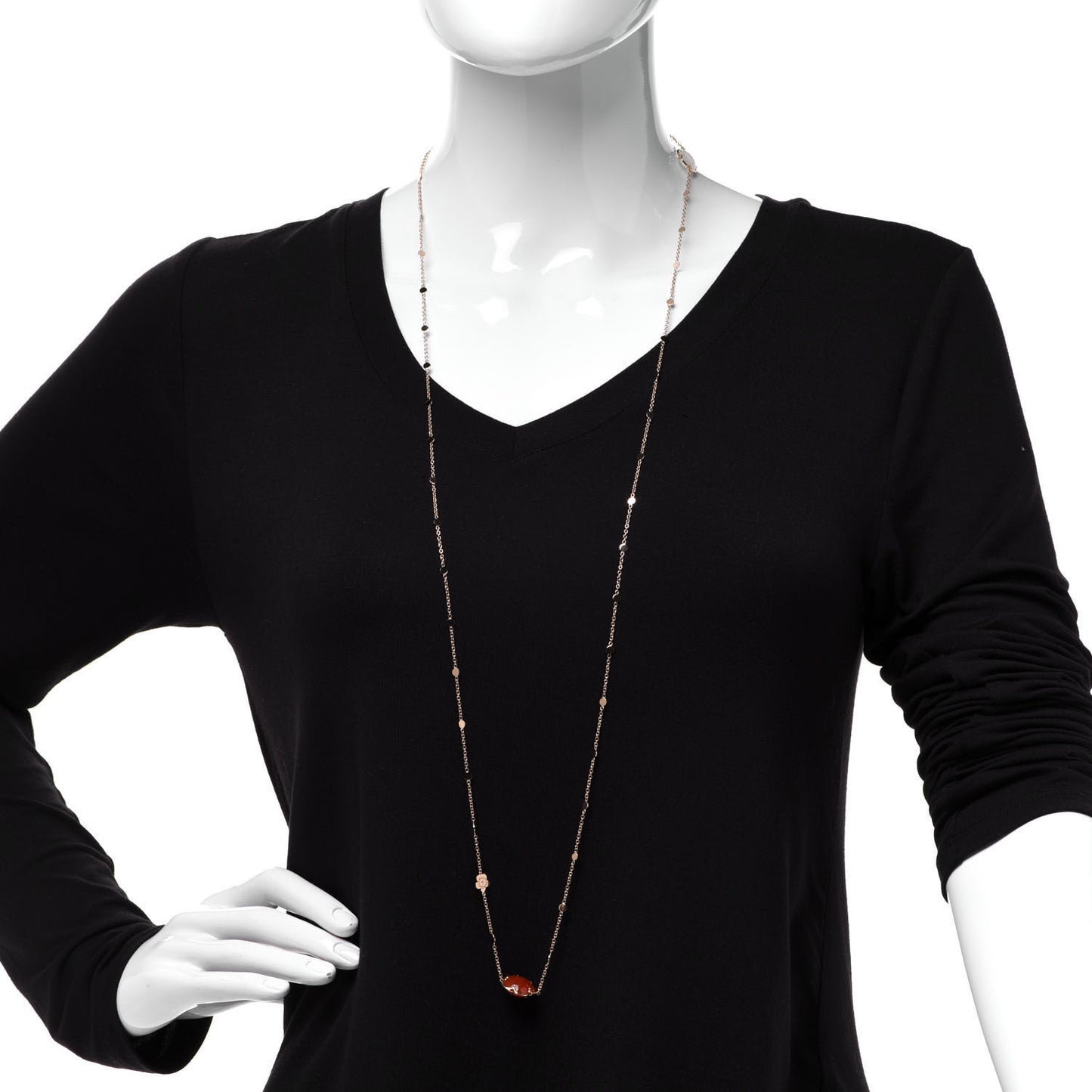 18K Rose Gold Milky Quartz Carnelian Diamond Bon Ton Sautoir Necklace